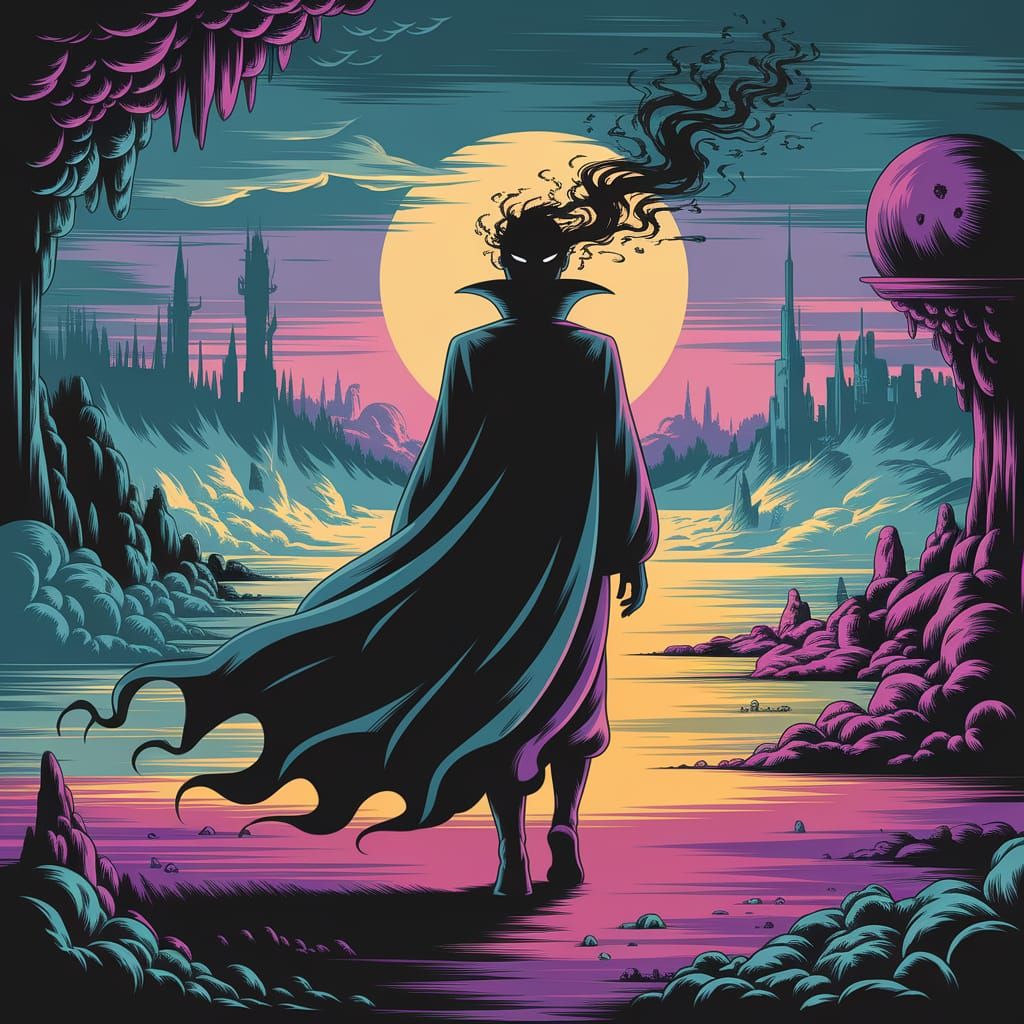 Dream Thief Supervillain in Surreal Landscape