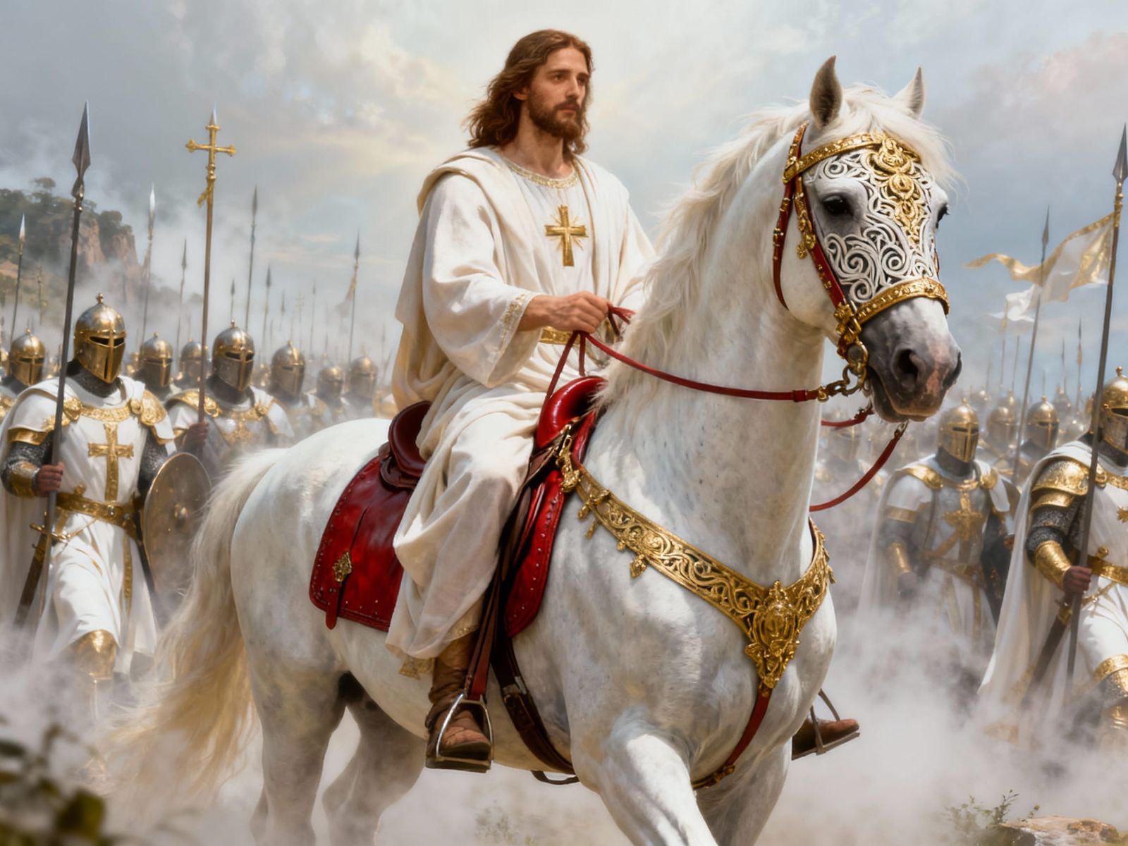 Jesus on White Stallion with Warrior Army