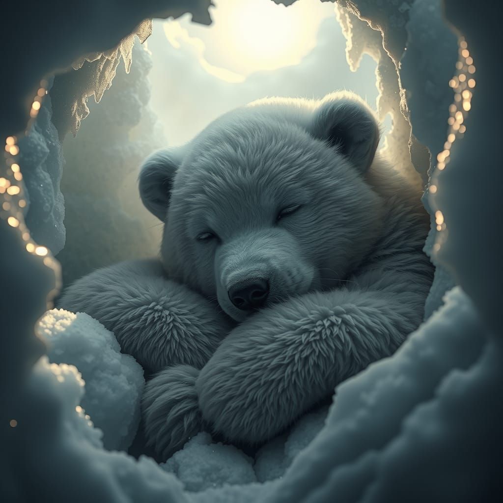Ice Bear Puppy in Frosty Cave: Chiaroscuro Art