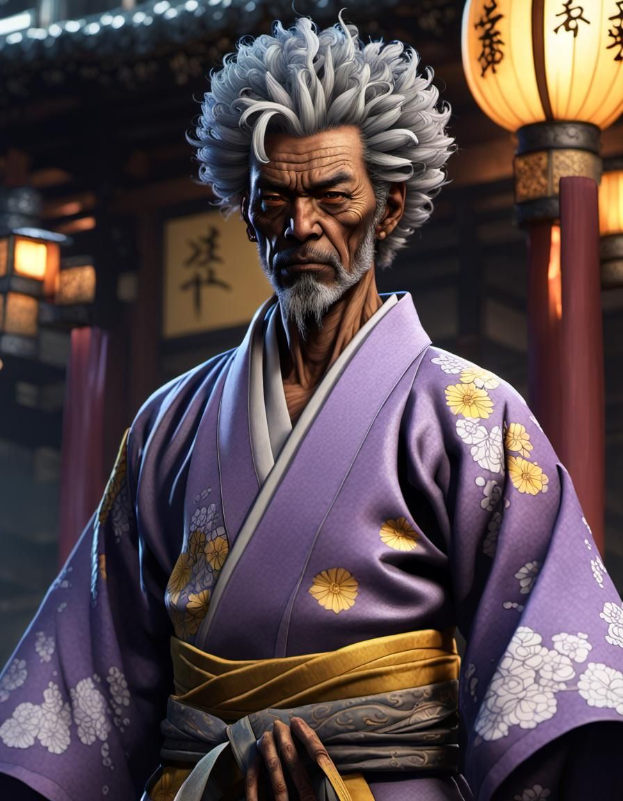 Afro Samurai in Kimono: Dark Fantasy Art