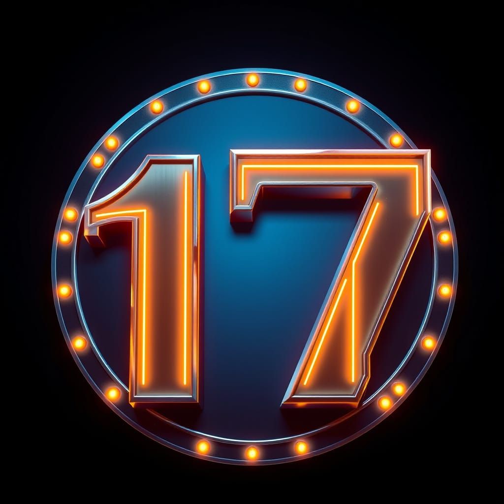 Futuristic Metallic Sign with Golden Number 17