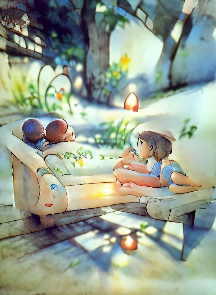 Two Friends Holding Hands in Ghibli Style