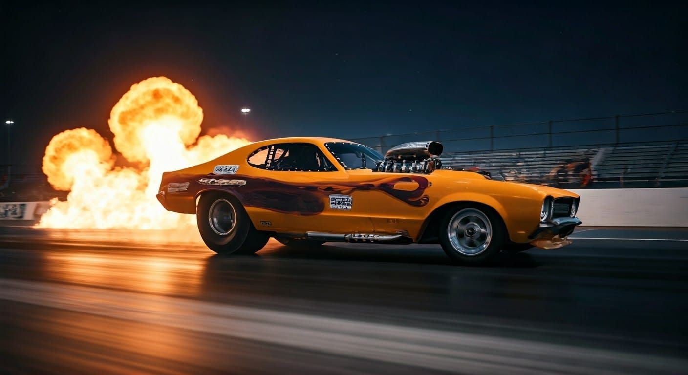 1970s Funny Car Flames: Hyperrealistic Drag Racing Art