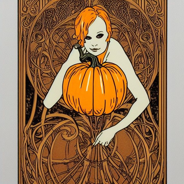 Art Nouveau Pumpkin Head Digital Art