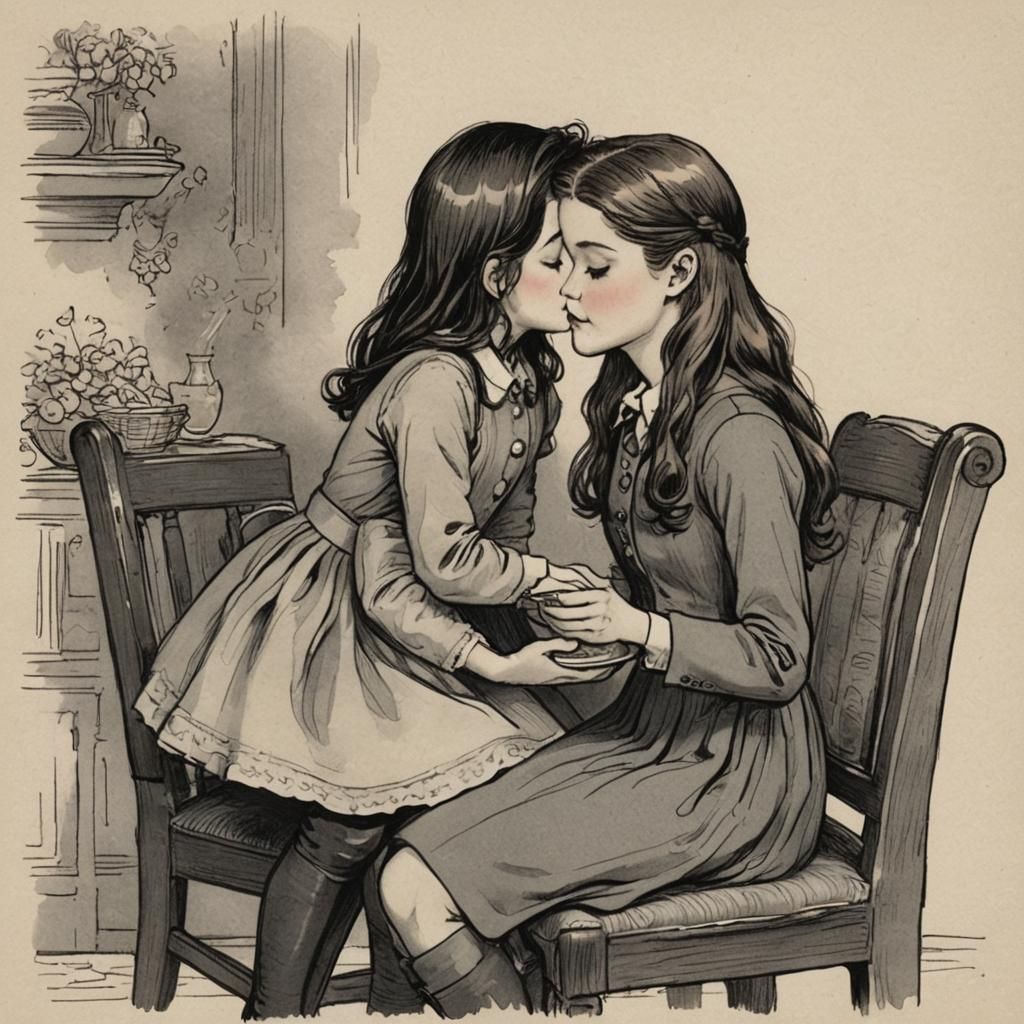 Romantic First Kiss in a Whimsical Setting