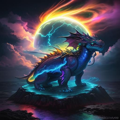 Bioluminescent Dragon Storm Clouds in Holographic Detail