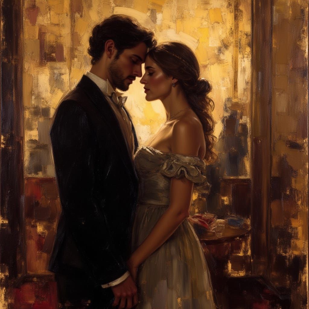 Couple in Fancy Hotel Foyer, Anders Zorn Style