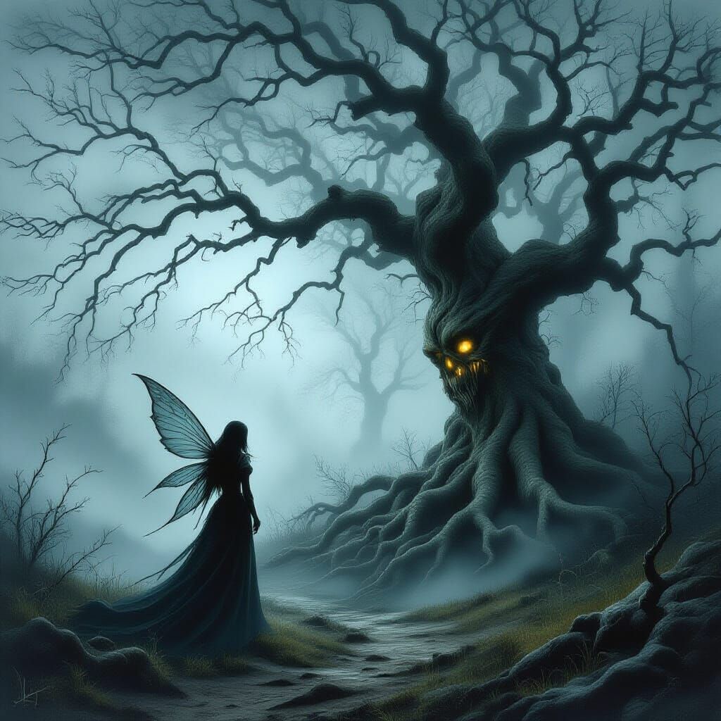 Eerie Fairy Circle in Dark Fantasy Style
