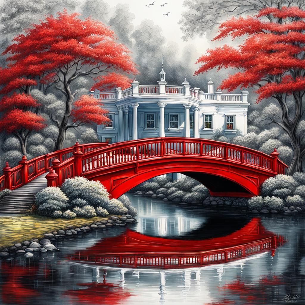 Red Bridge at White House: Detailed Matte Painting