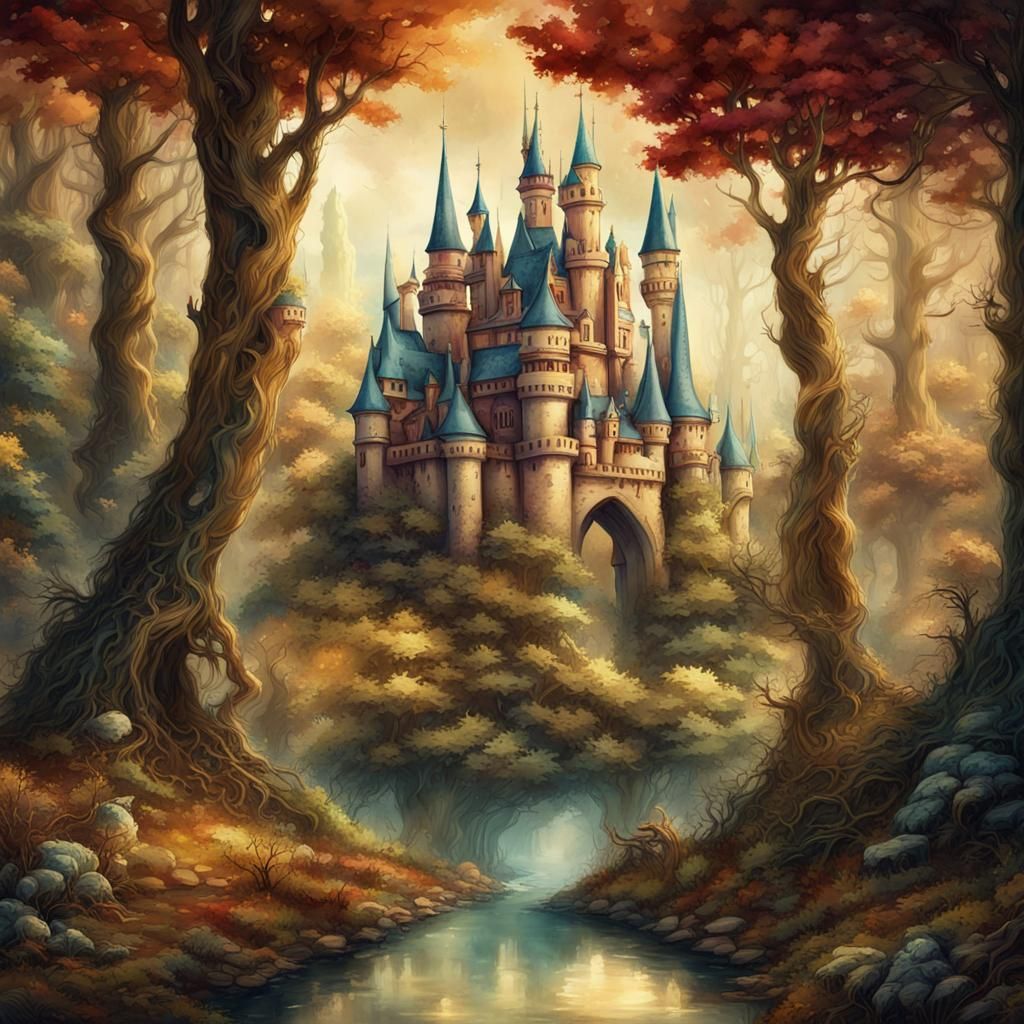 Vintage Fairytale Forest in Watercolor Style