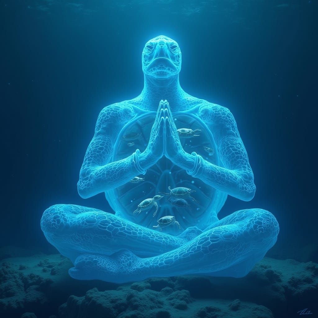 Ethereal Sea Turtle Meditating with Inner Turtles