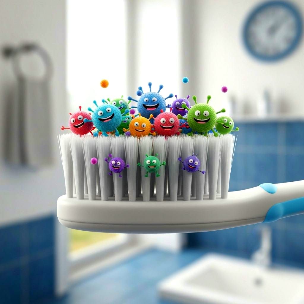Anthropomorphic Germs Play on Toothbrush in Hyperdetailed Ar...