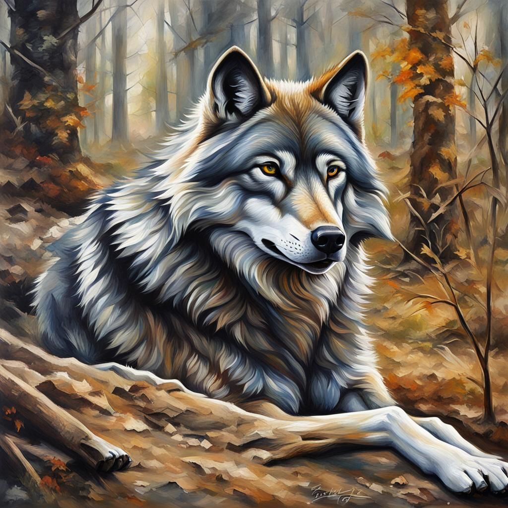Wolf Stalking Prey: Action Painting