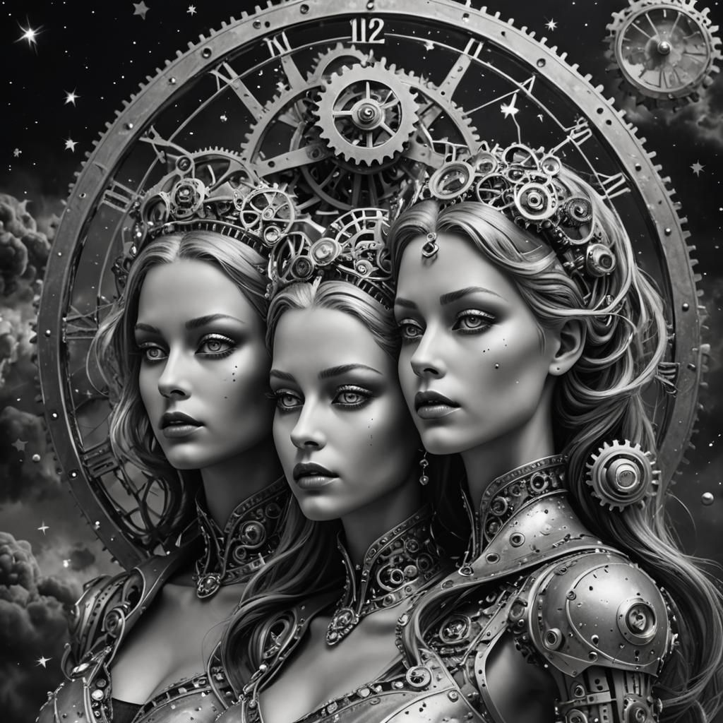 Silver Figures Runaway in Magical Night Sky