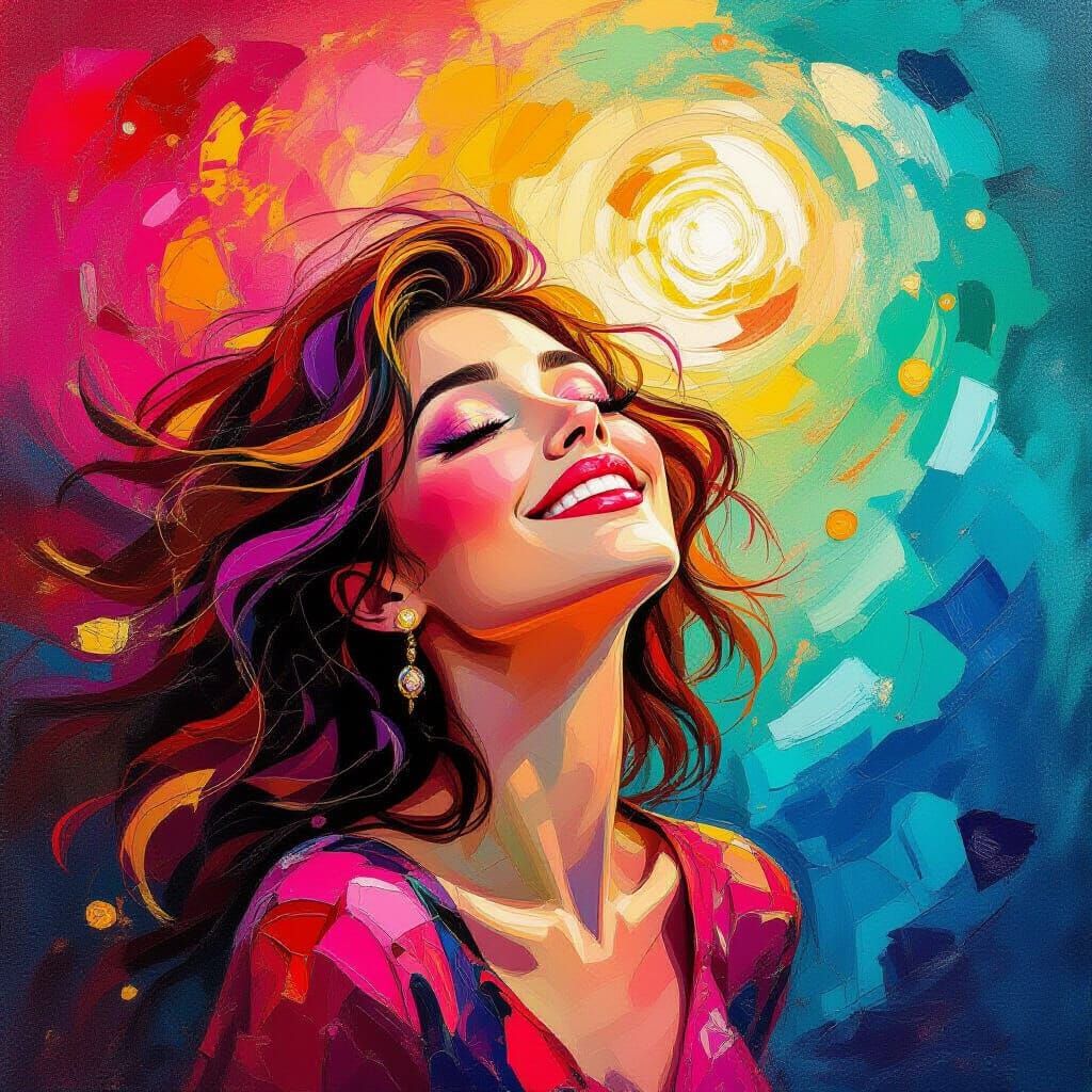 Ecstatic Self-Love Celebration in Impressionistic Oil Painti...