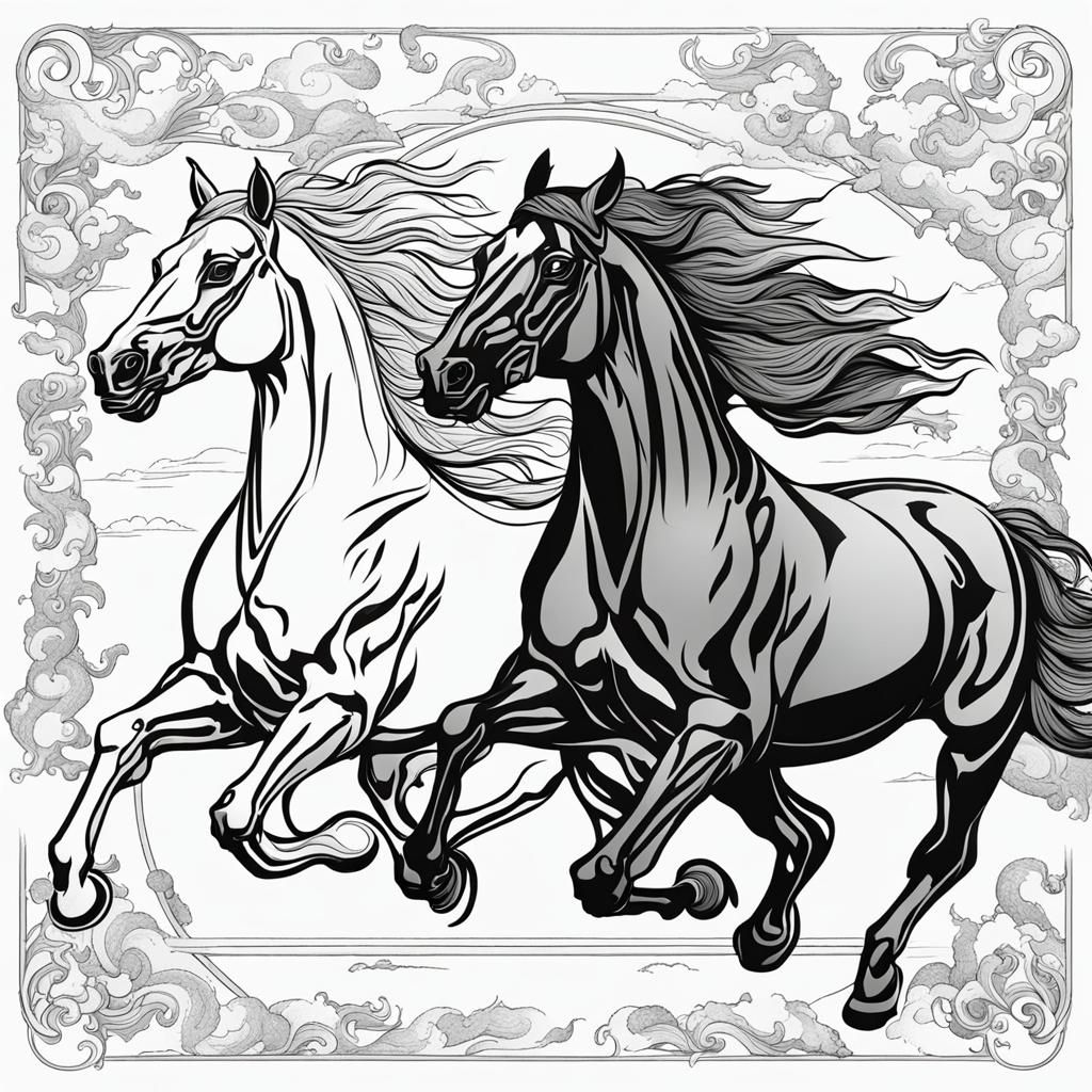 Light and Dark Horses Coloring Page