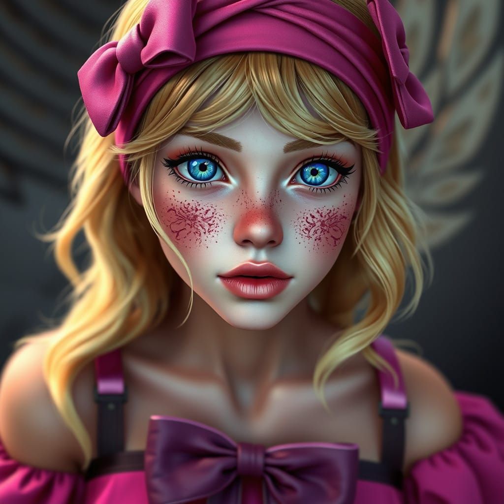 Fantastical Blonde Goddess in Vibrant Pink Attire