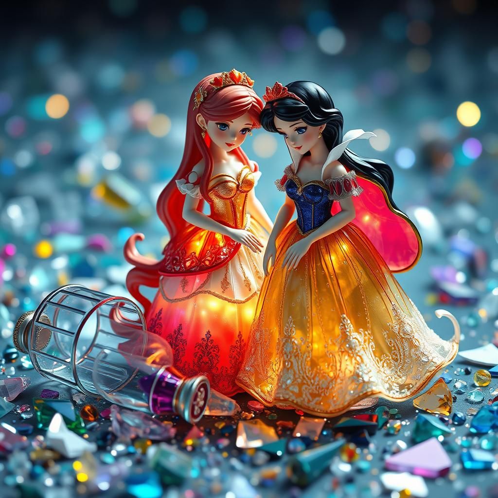 Anime Princesses Escape Glass Cage, Digital Art