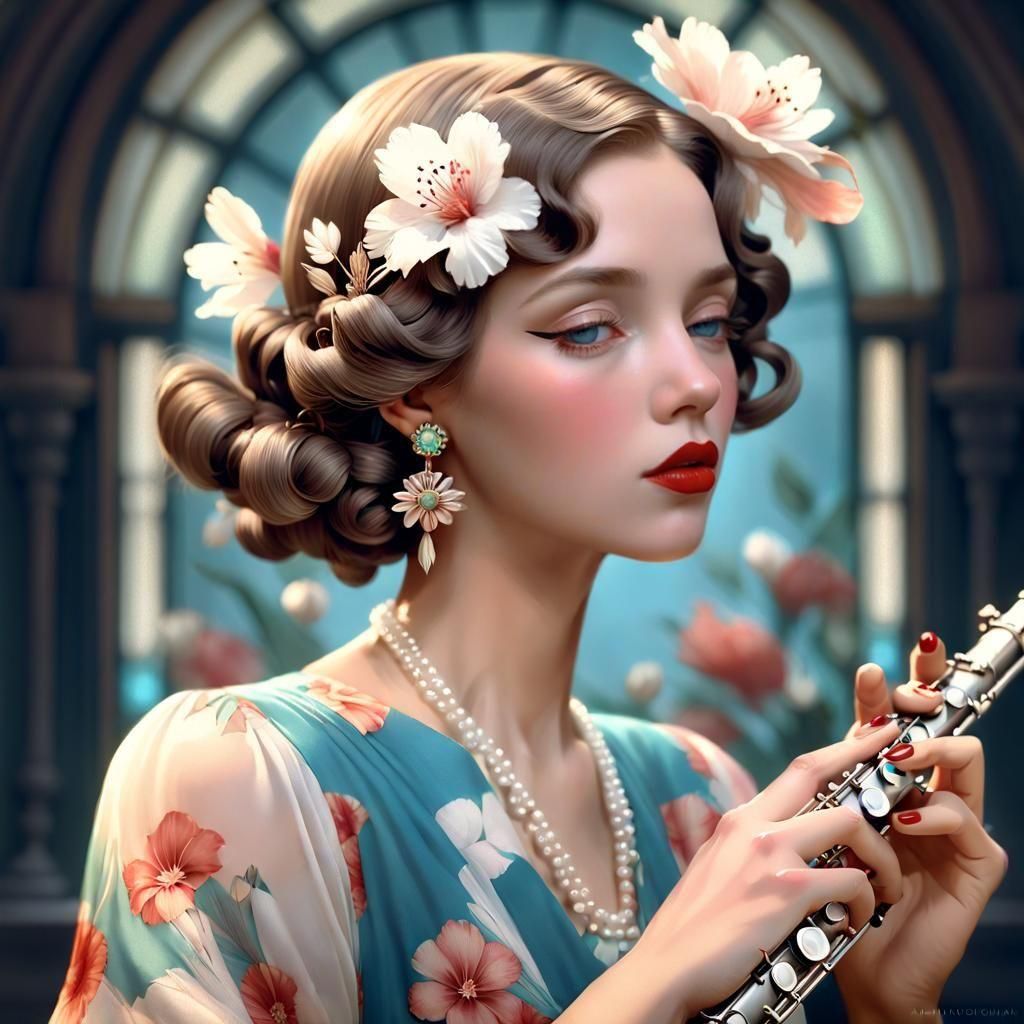 30s woman with a flute
