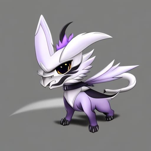 Cute Chibi White Dragon with Scythe Tail
