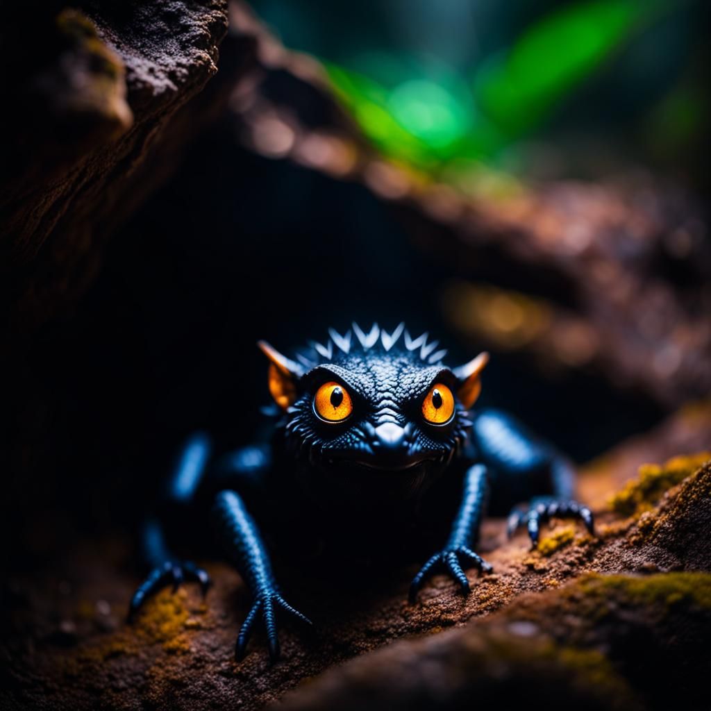 Glowing-Eyed Creature in Dark Cave: Photography