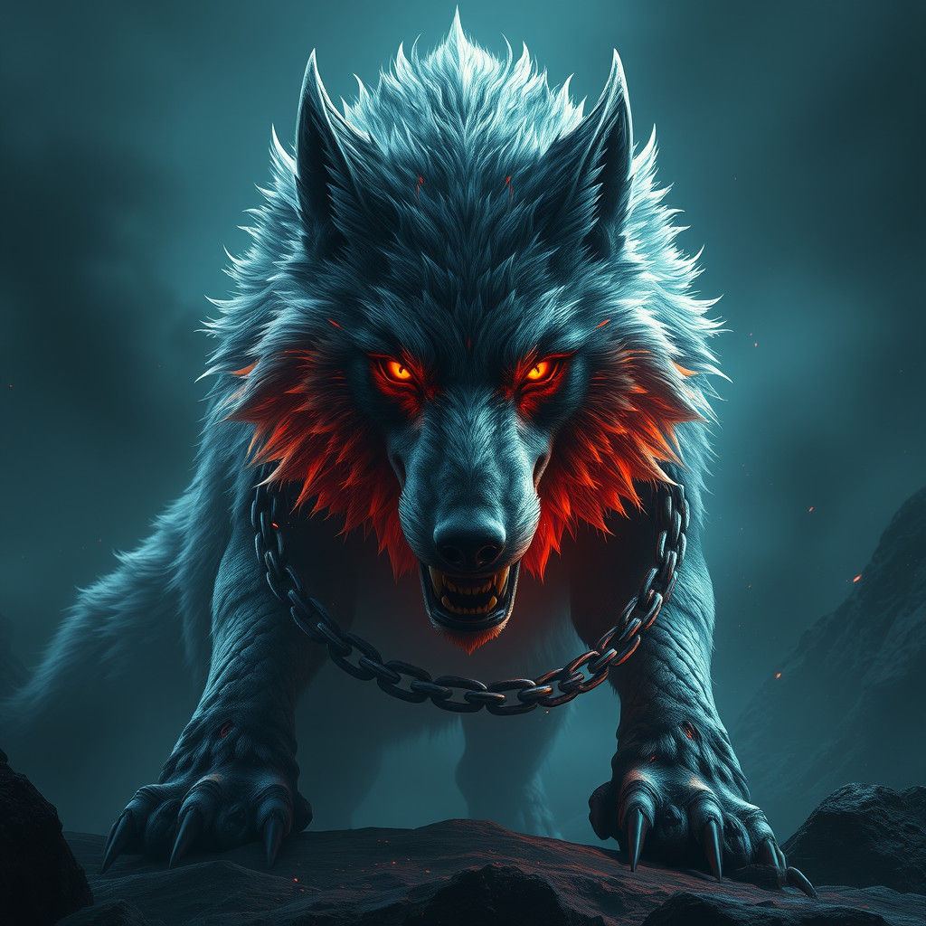 Majestic Fenrir Bound: A Hyper-Realistic Wolf of Legend