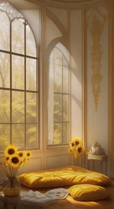 Sunflower Bed in Sunlit Bedroom