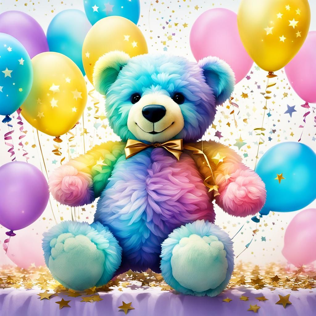Rainbow Teddy Bear's Birthday Party: Double Exposure Art