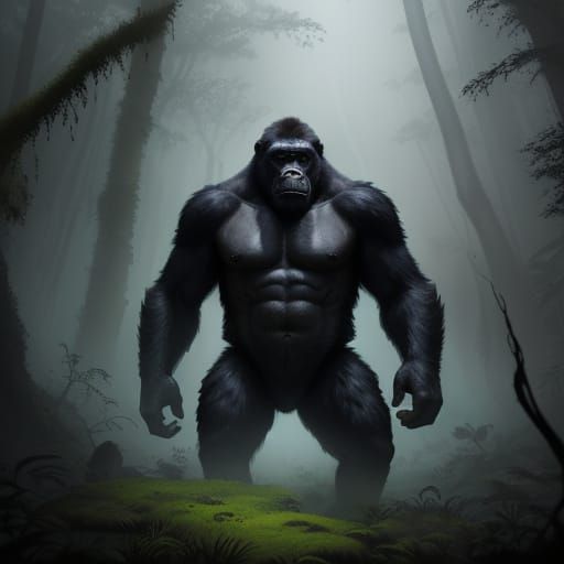 Majestic Gorilla in Ancient Ruins: Expressionist Oil Paintin...