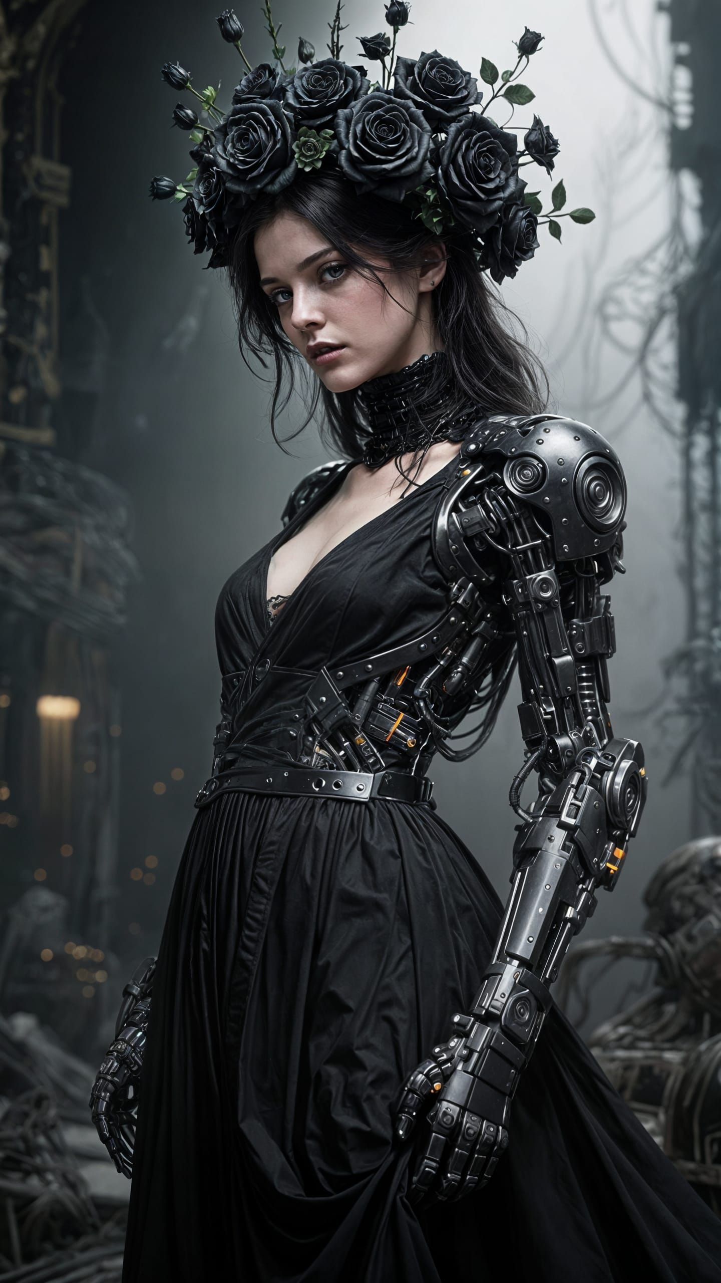 Salvagepunk Portrait: Woman with Black Rose Crown