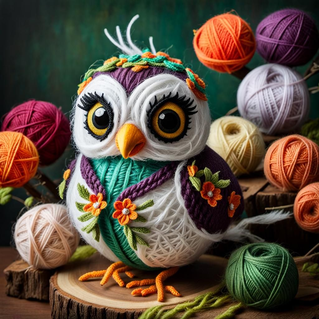 Adorable Knitted Bird with Chibi Eyes