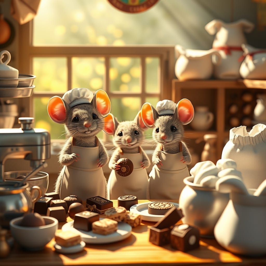 Whimsical Mice Bakers in a Cozy Patisserie