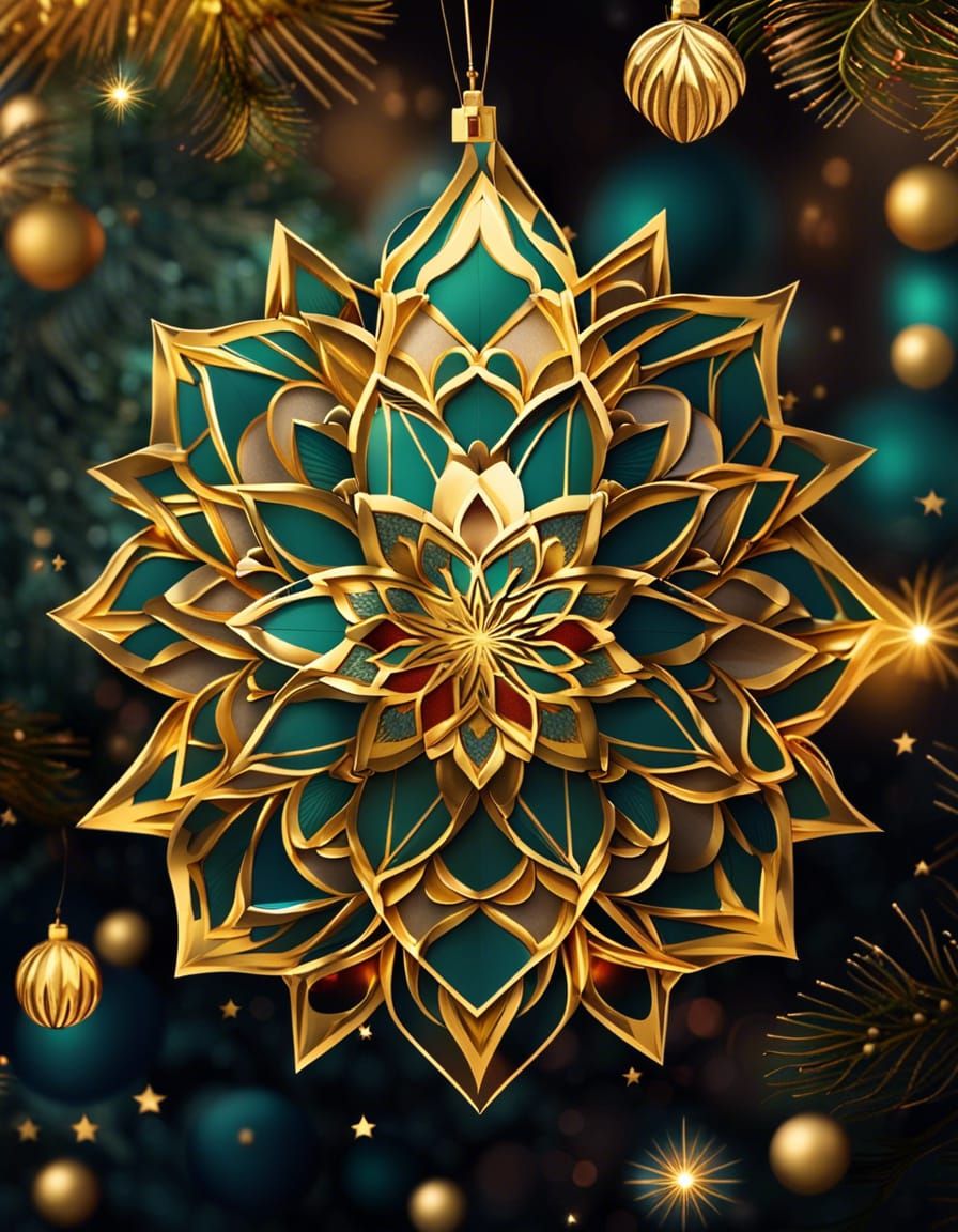 Golden Mandala Star Topper on Christmas Tree
