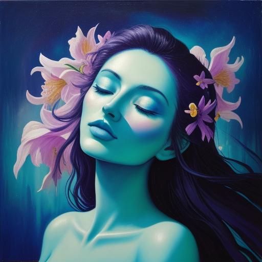 Surreal Portrait of Woman with Ethereal Flowers