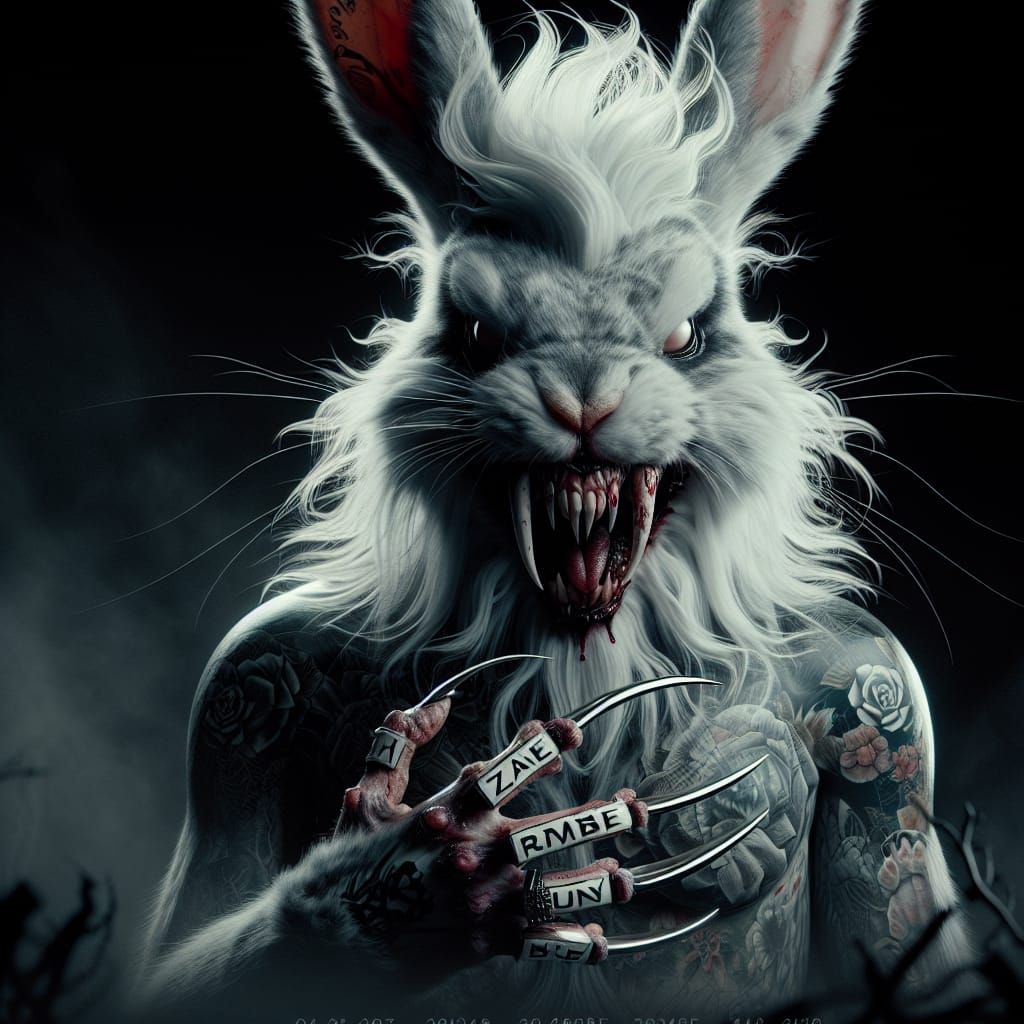 Evil Tattooed Zombie Bunny in Dark Fantasy Art