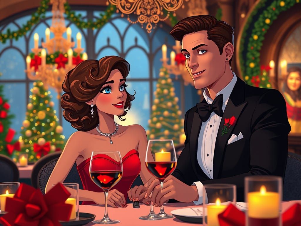 Elegant Christmas Night Dinner in a Fantastical, Pixar-Inspi...