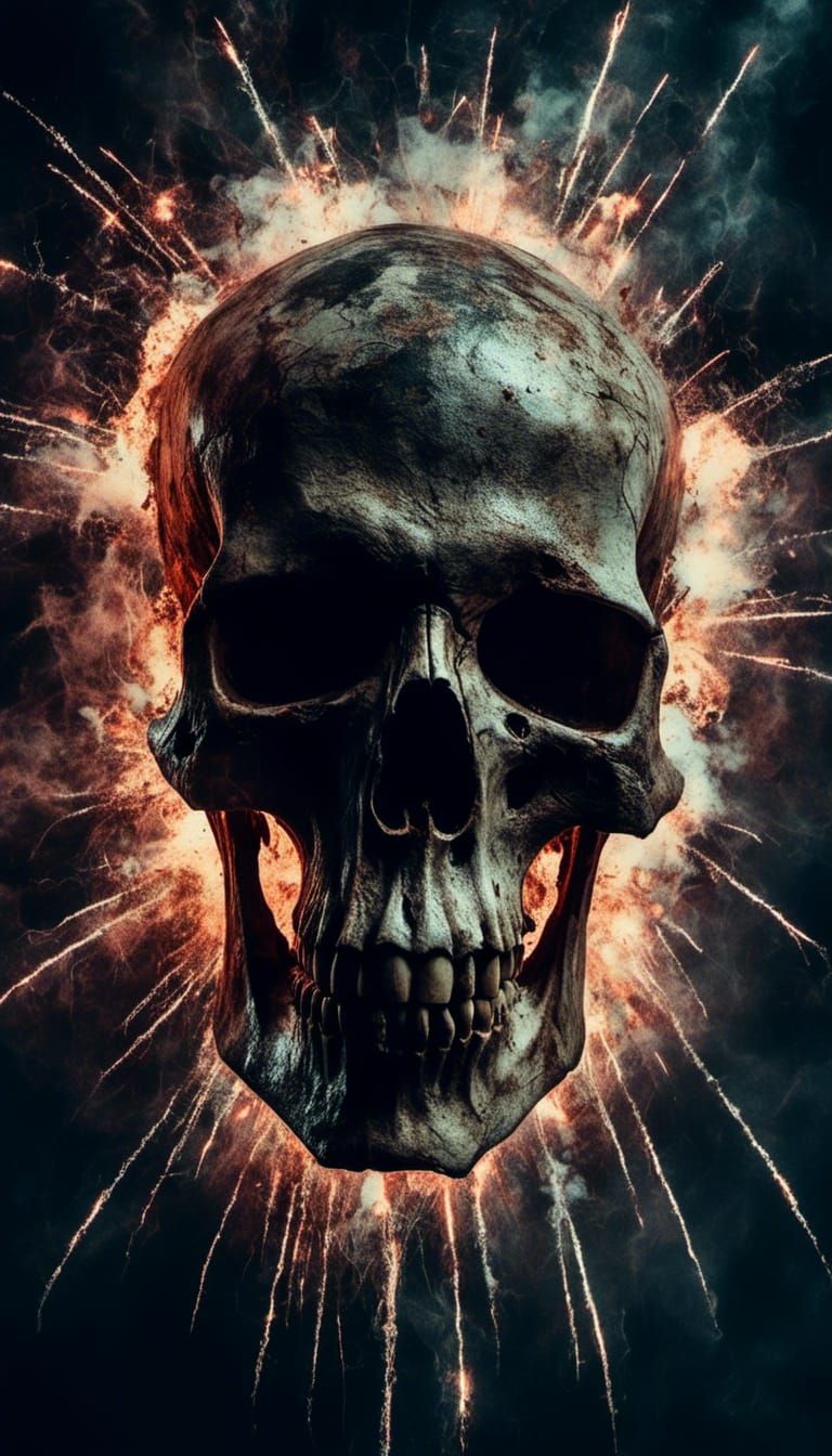 Fireworks Form Skull in Night Sky