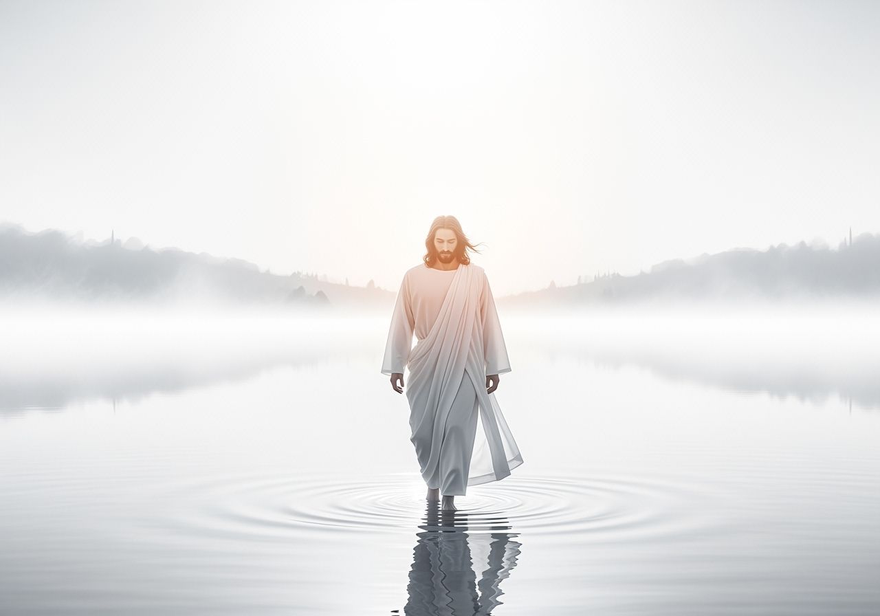 Jesus Walks on Water in Ethereal Light