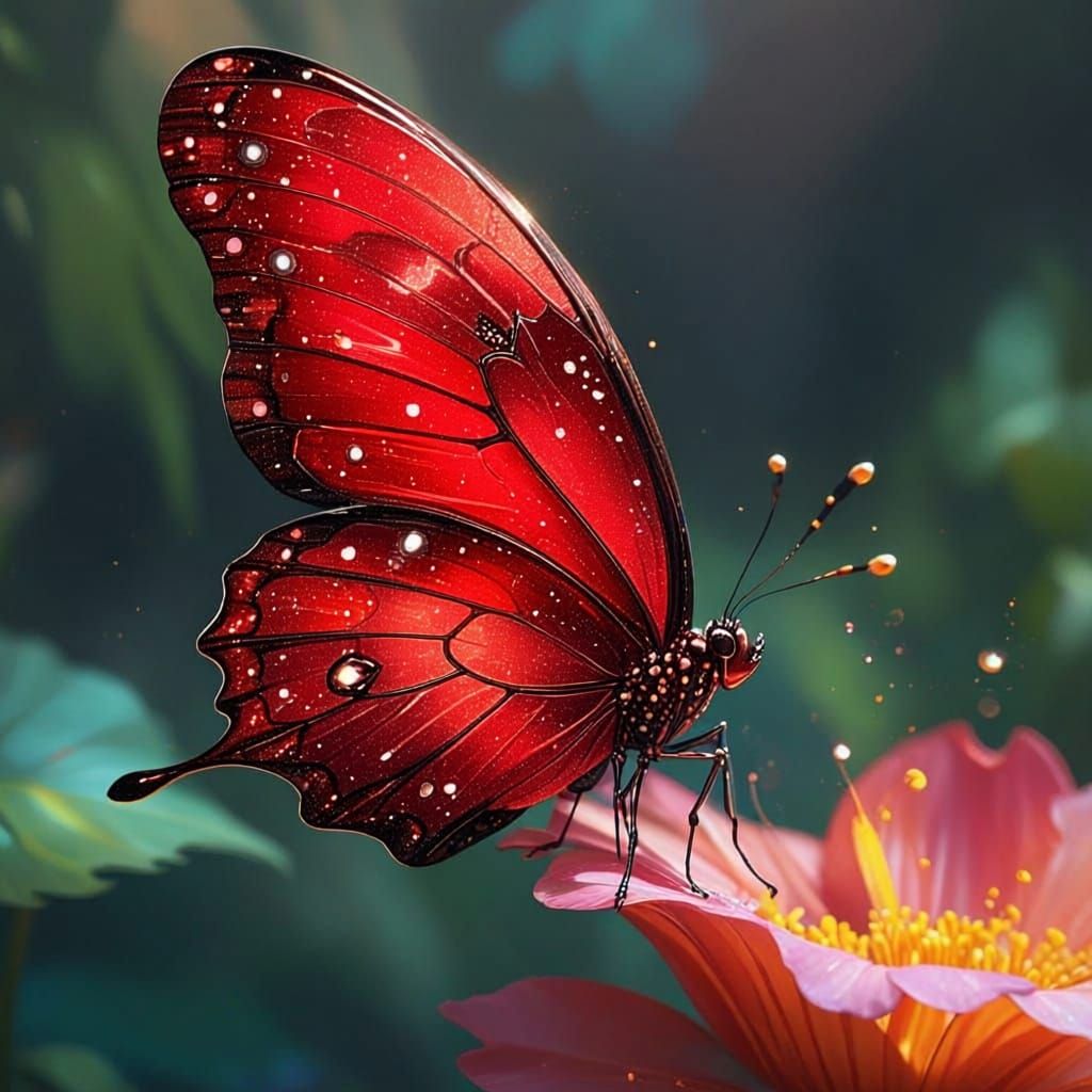 Detailed Ruby Butterfly Wings Sparkle