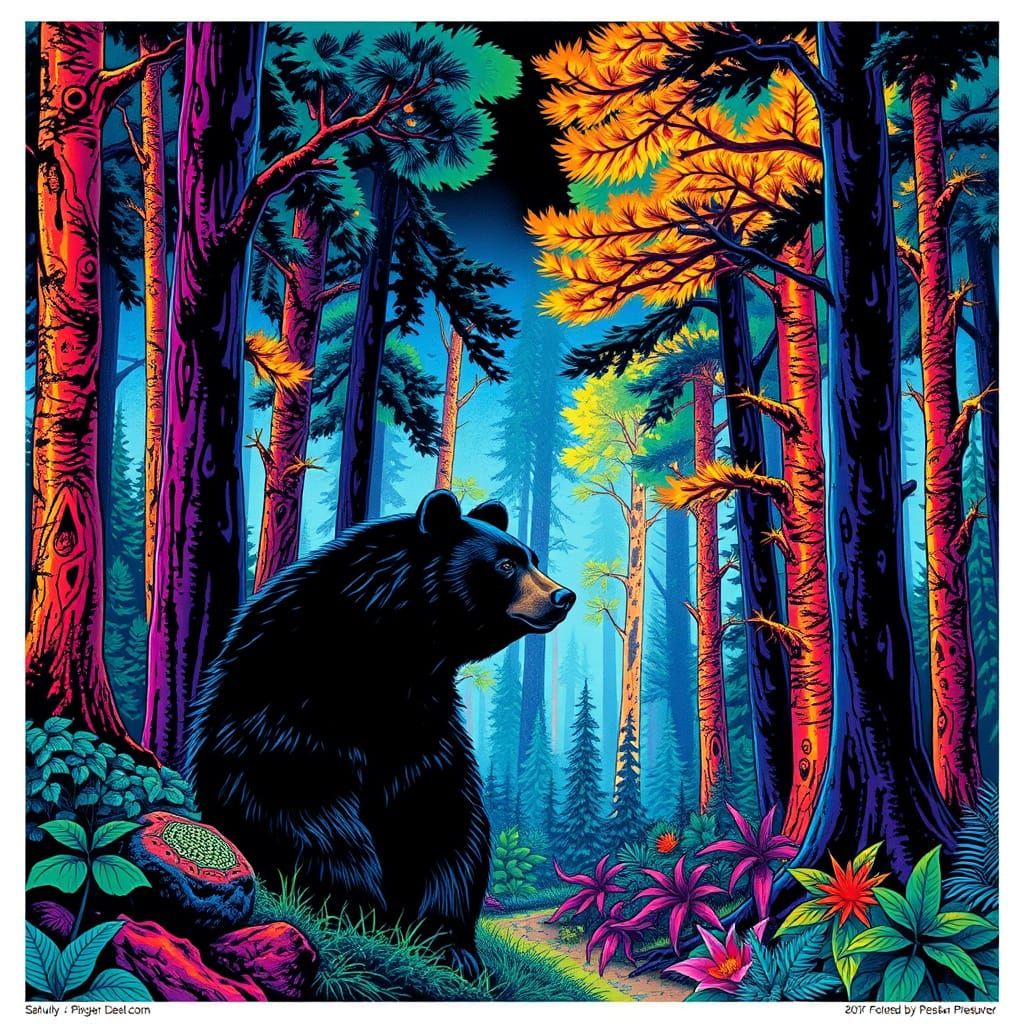Black Bear in Psychedelic Mast Forest