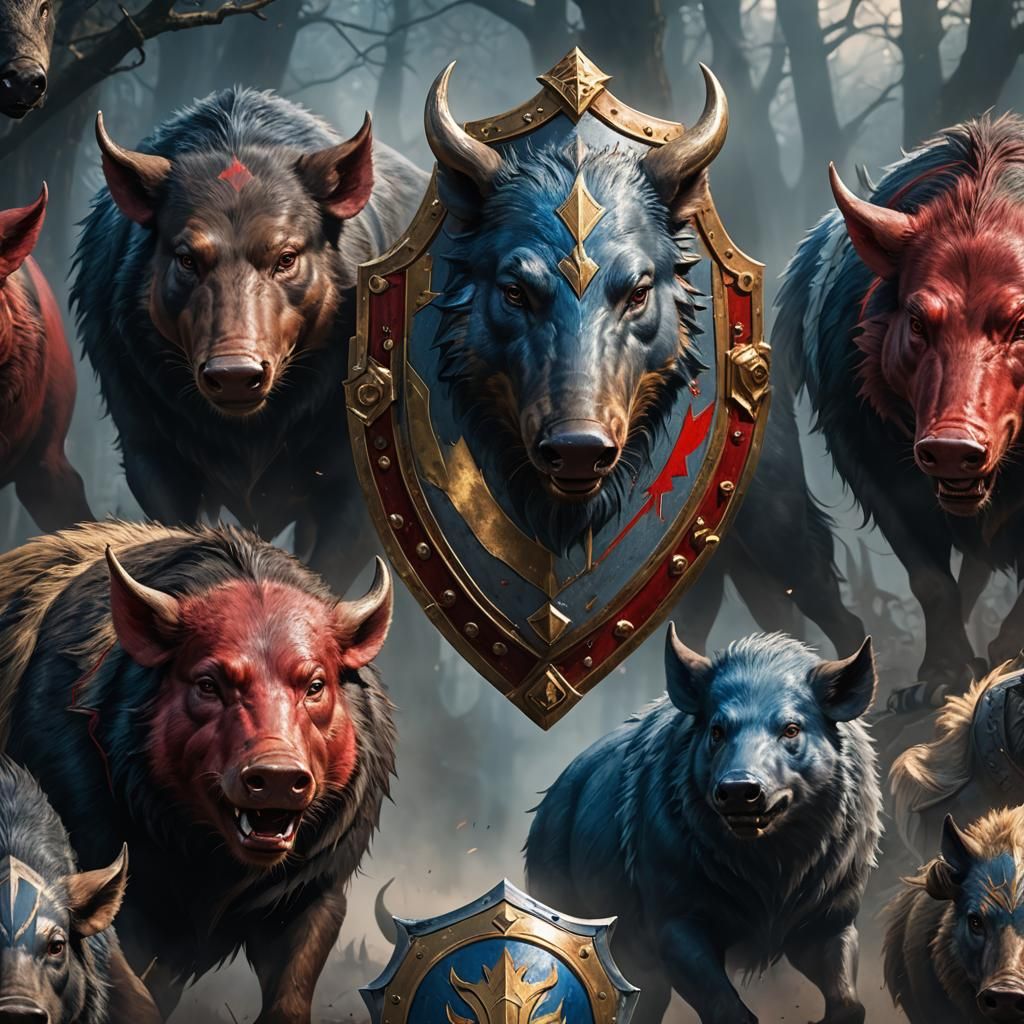 Heraldic Shield with Boars Heads in Fantasy Style