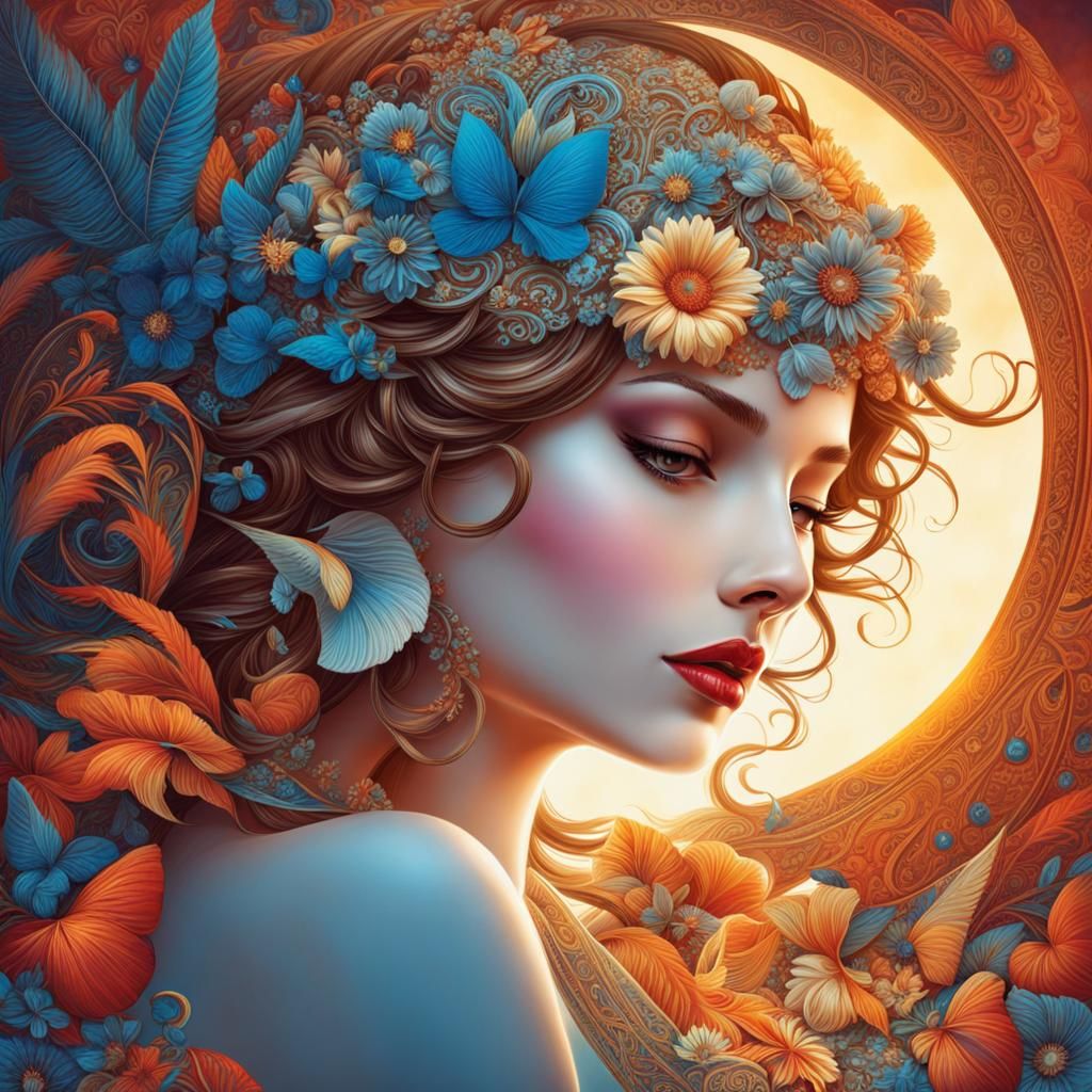 Dream Woman with Statue Eyes, Hyperrealistic HDR