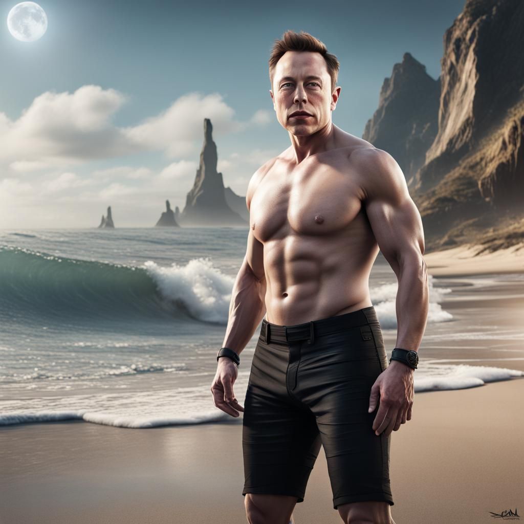 Muscular Figure on Beach: Fantasy Concept Art