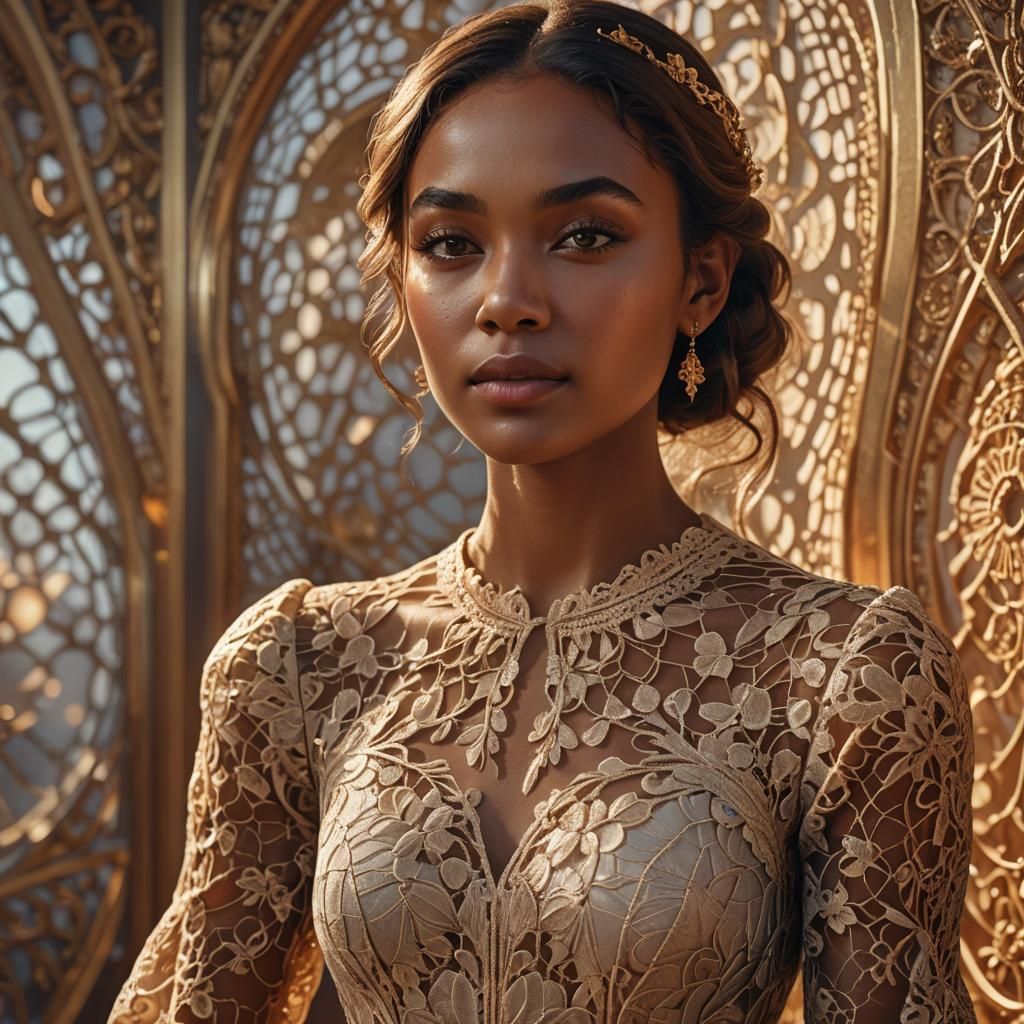 Elegant 3D Portrait of a Woman in Gown