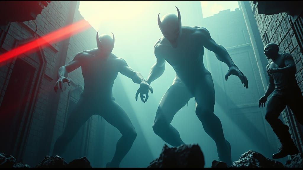 Grotesque Shadows Morph in Ruin with Crimson Light