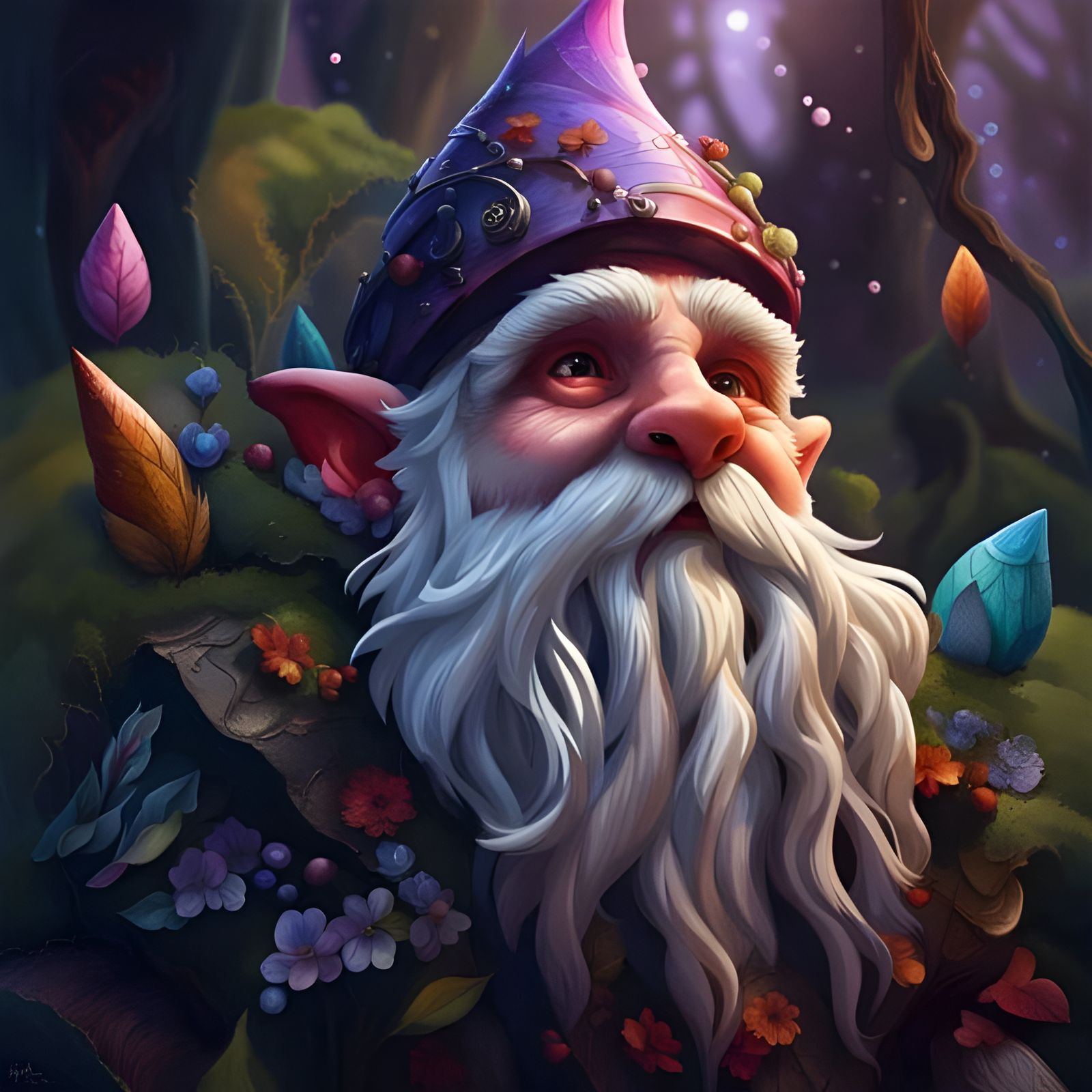 Gnome Warlock Portrait in Dreamy Fairycore Style