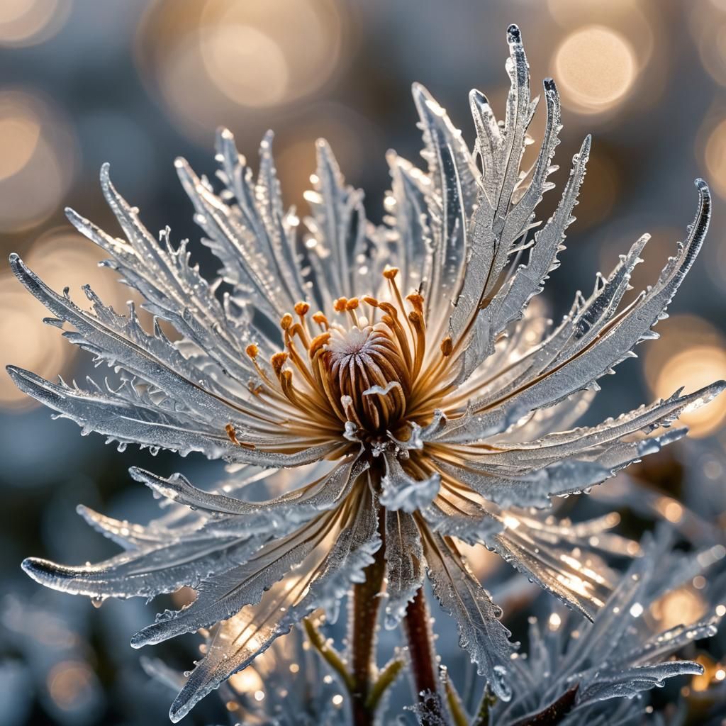 Macro Photograph of a Glistening Ice Flower