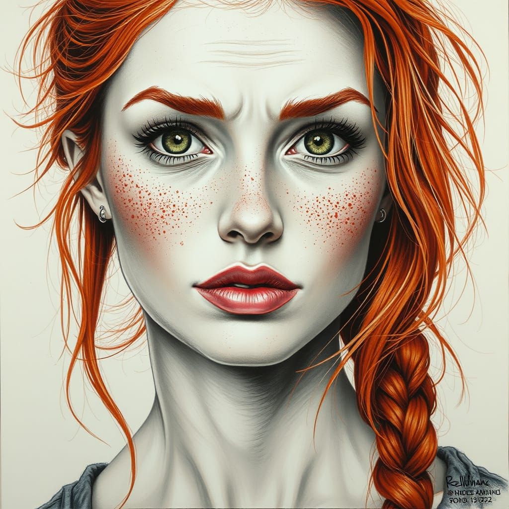 Redhead Pin-Up Portrait in Charcoal Style