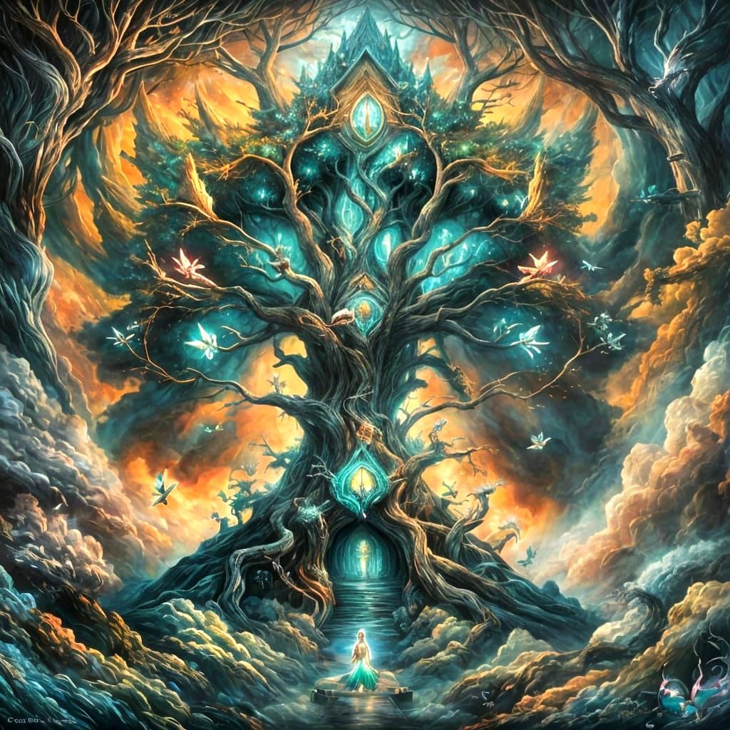 Fantasy Treehouse with Fairy Queen in Chalk Art Style