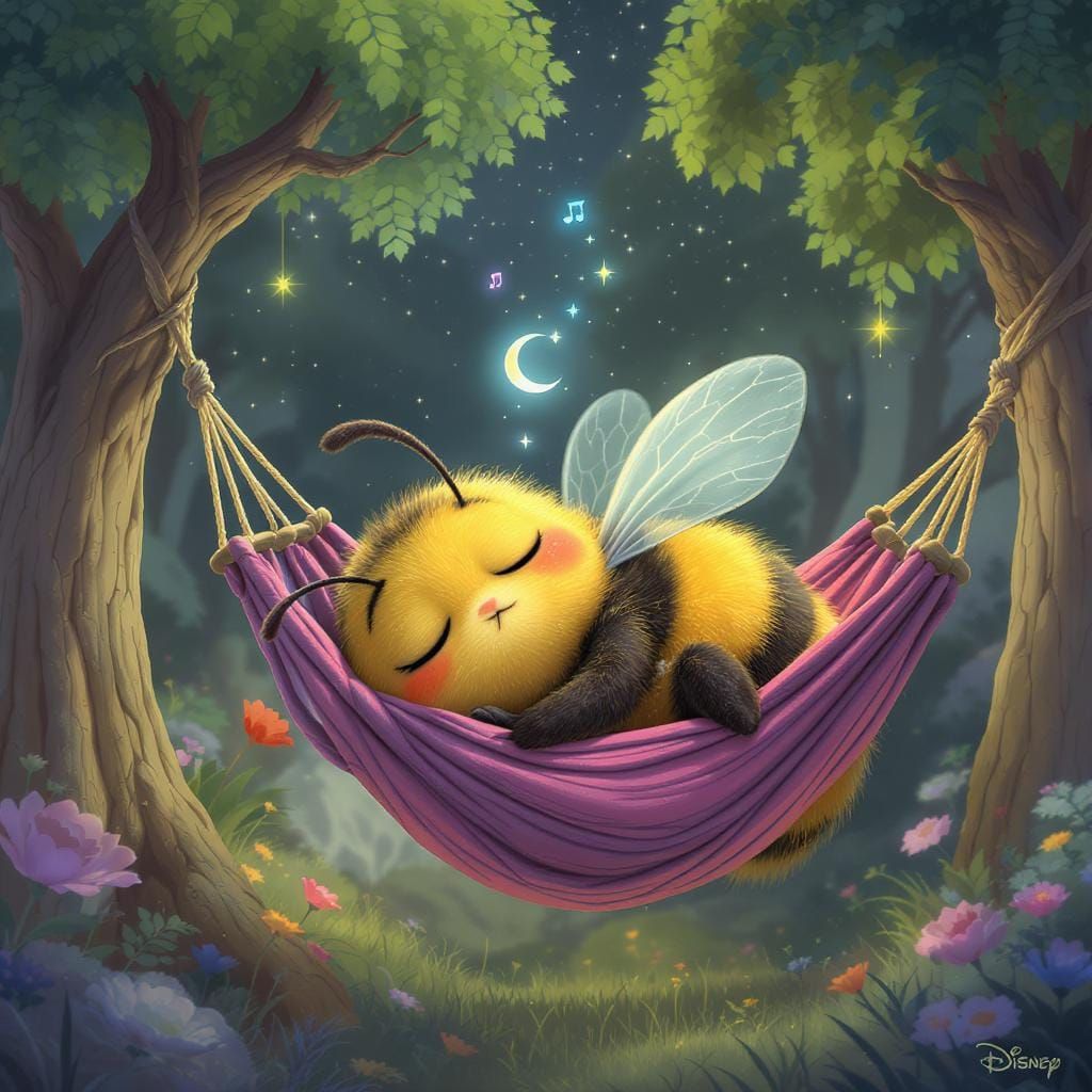 Sleepy Bumblebee in Hammock, Disney Style